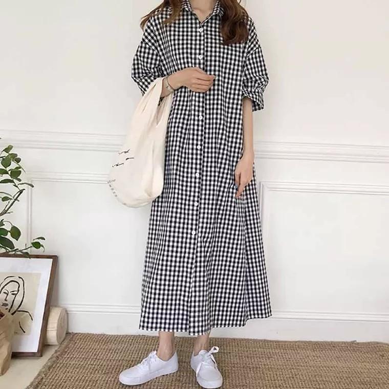 long checkered dress
