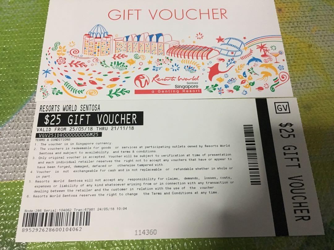 (2 Entertainment, RWS $25), sale for x Gift Cards ... Vouchers