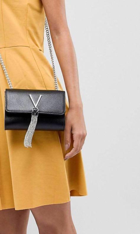 Valentino by mario valentino divina foldover tassel detail cross body bag in black sales
