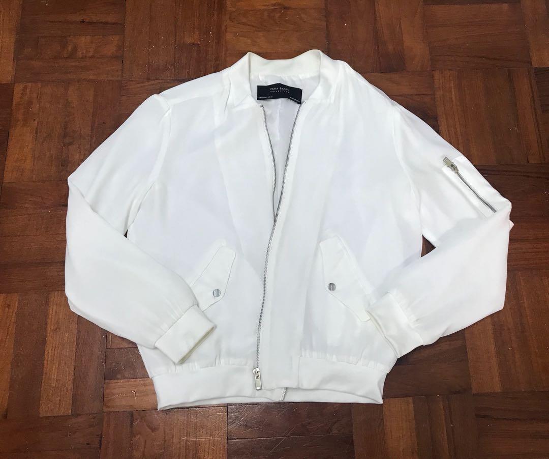 zara white bomber jacket