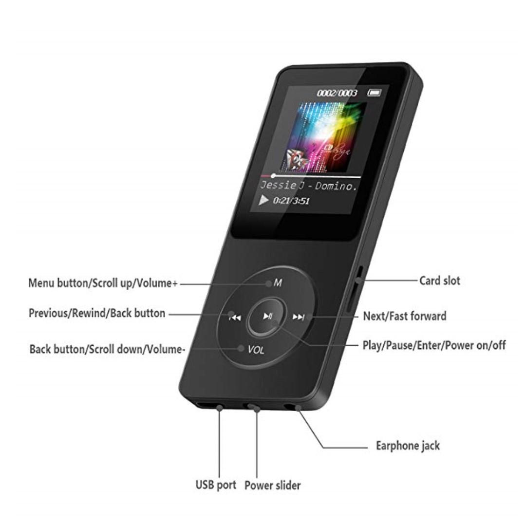 AGPTEK A02S 8GB MP3 Player with FM Radio/Voice Recorder, 70 Hours