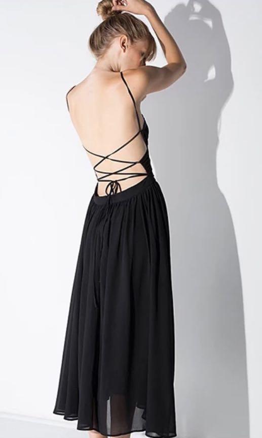 BNIP BLACK SEXY MAXI LOW BACK BACKLESS BARE TIE CHIFFON FORMAL FLOWY LONG PROM DRESS Women s Fashion Muslimah Fashion Dresses on Carousell