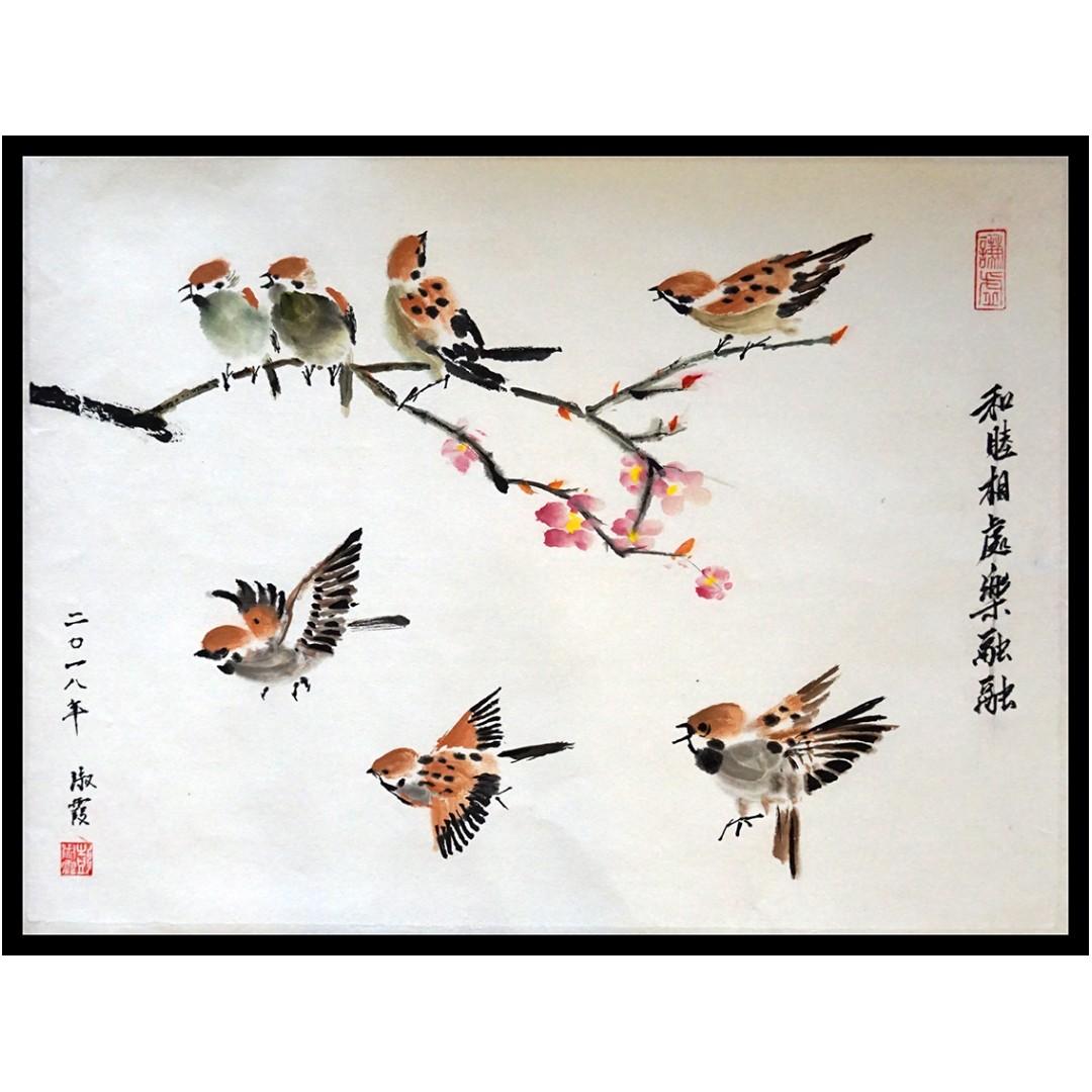 Chinese Art Painting Birds Sparrows White Wall Decor Design Craft Artwork On Carousell
