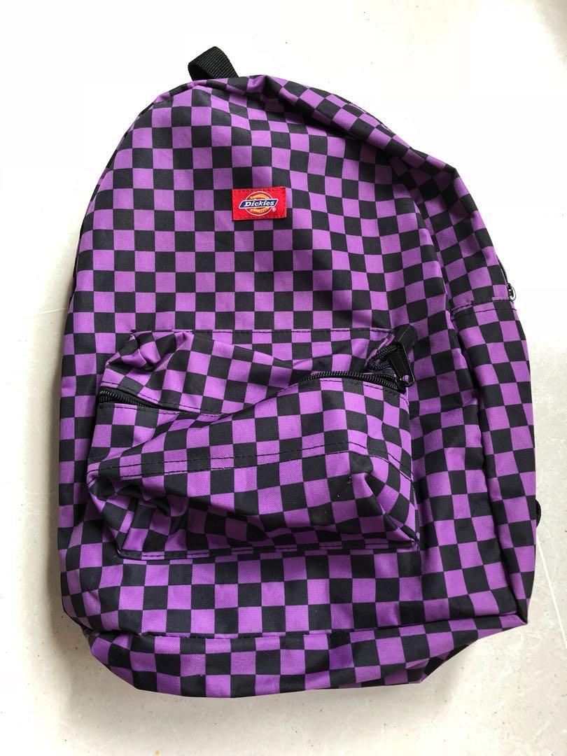 purple checkered backpack