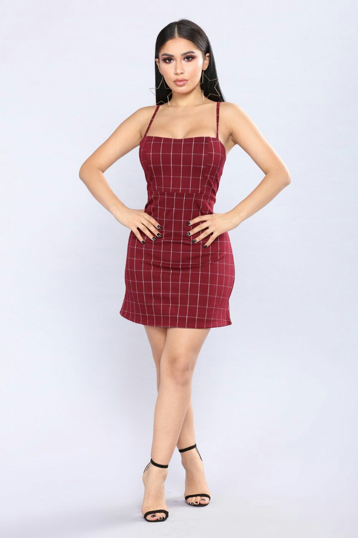 Fashionnova Oxford Plaid Dress in Burgundy Women s Fashion