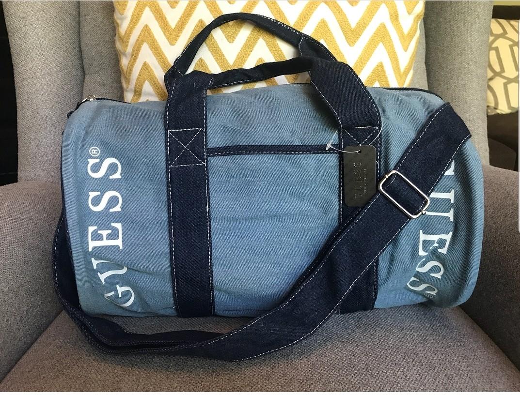 guess denim duffle bag