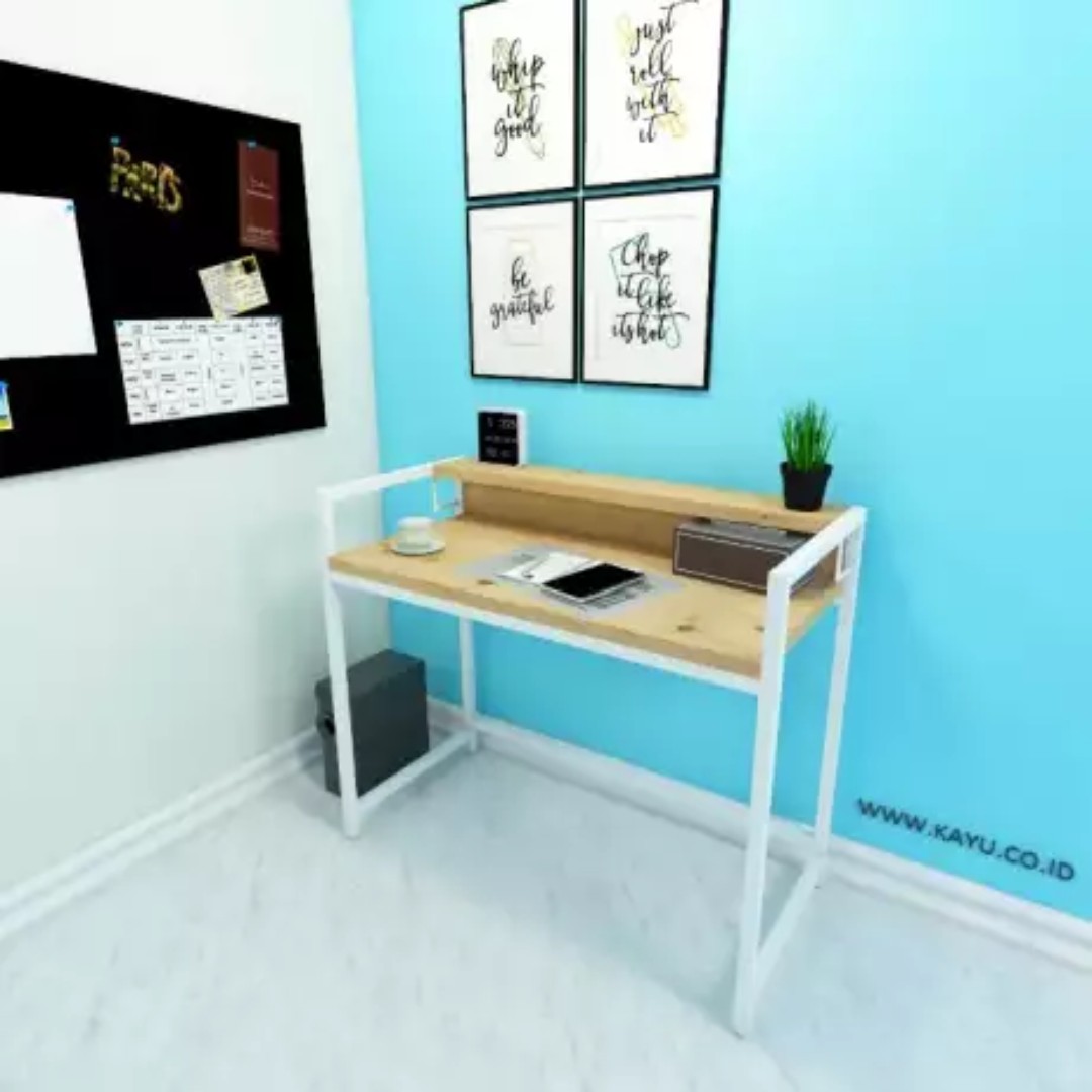 Meja Kerja Industrial Modern Kayu Solid Jati Belanda Dan Besi