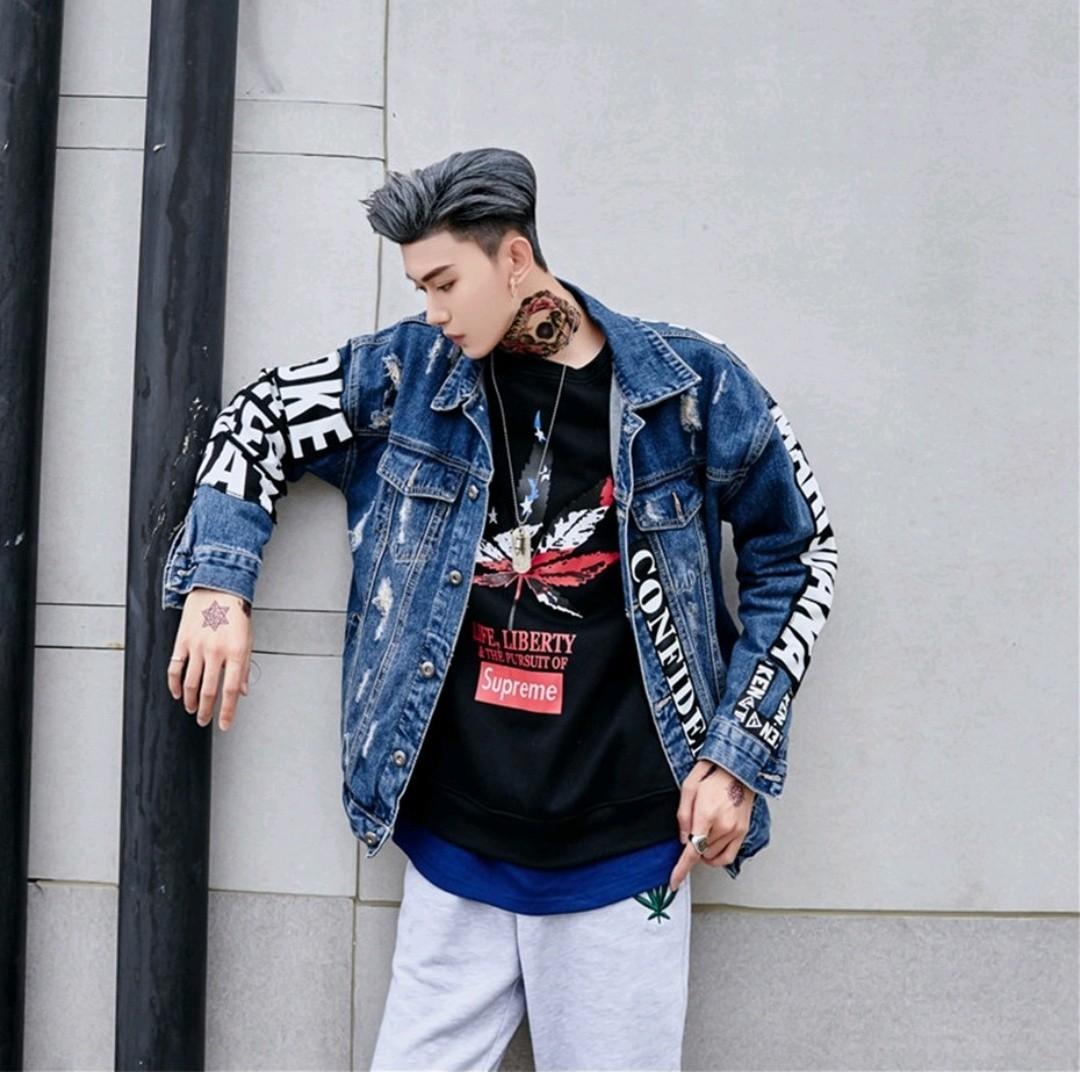 Hot Hip Hop Denim Jackets Men Cotton Black Printed Streetwear Plus Size Denim  Jacket - China Clothing and Clothes price | Made-in-China.com