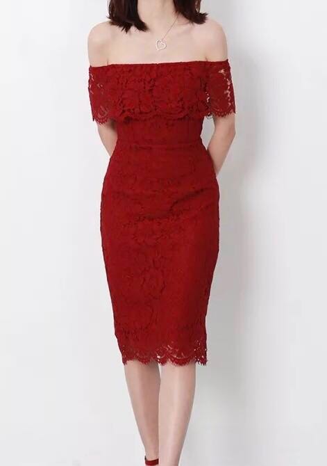 deep red lace dress