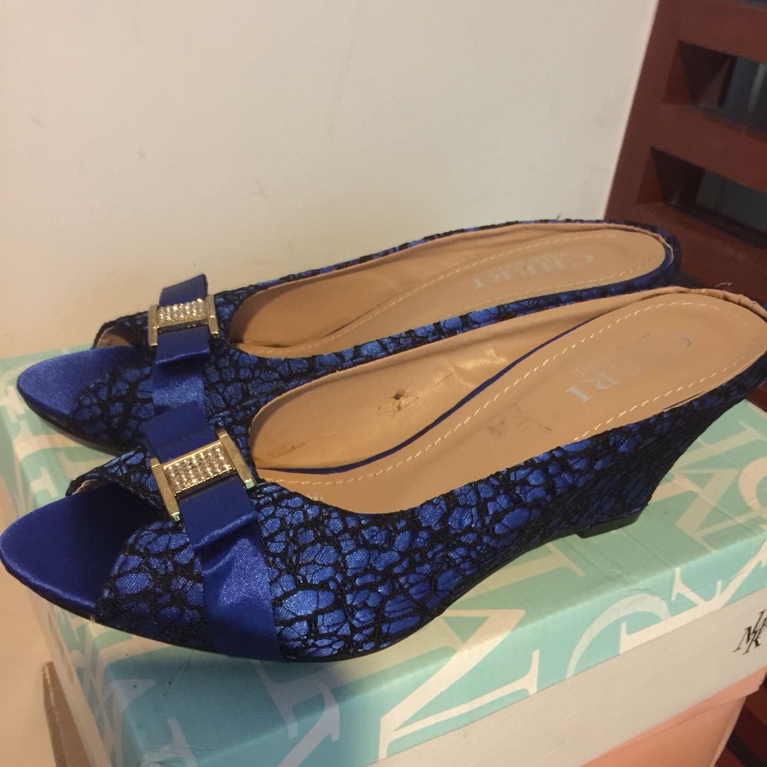 blue embroidered heels