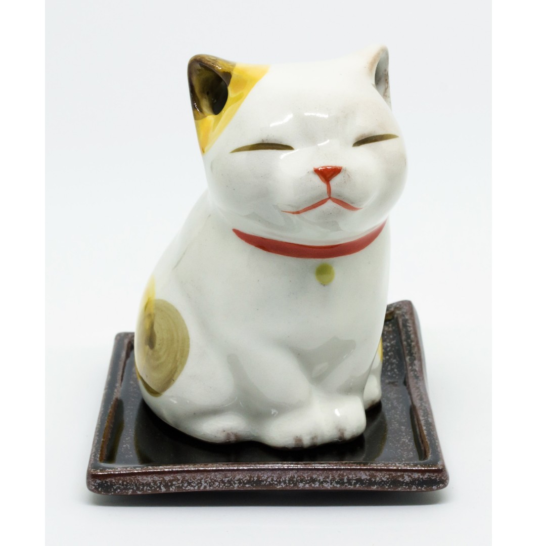 Porte-encens En Porcelaine Petit Chat Shoyeido - Brûleur Pour Bâtonnets Et Cônes, Fait Main Au Japon