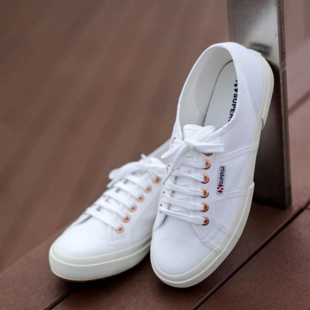 white and rose gold superga