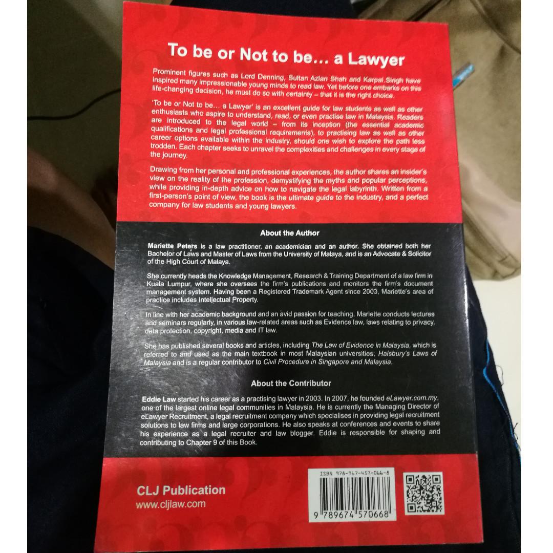 To Be Or Not To Be A Lawyer Mariette Peters Clj Publication Books Stationery Books On Carousell