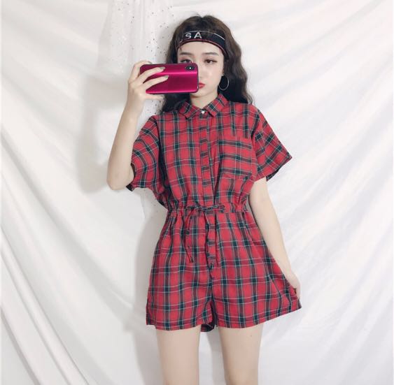 plaid playsuit