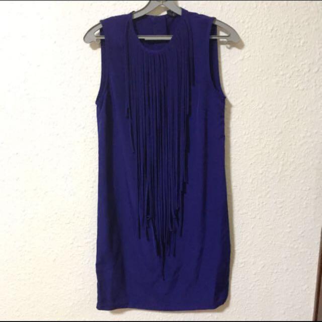 zara blue fringe dress