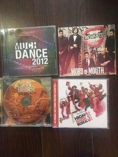 CD’s - Much Music 2012, The Wanted word of mouth, Justin Bieber my world, High School Musical 3 senior year