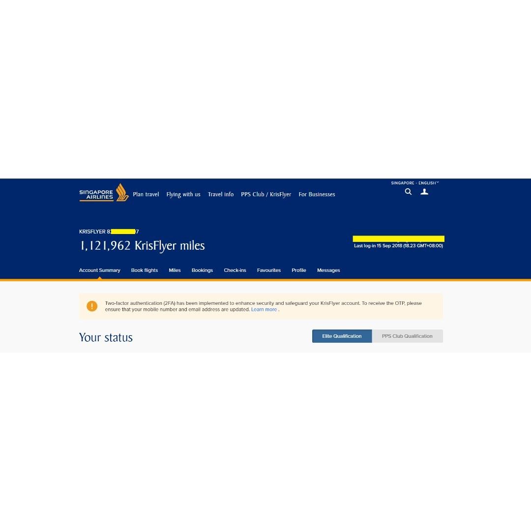 1 MILLION Singapore Airlines Krisflyer Miles, Everything Else on Carousell