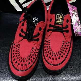 VISION STREET WEAR 紅色麂皮龐克編織厚底鞋 size 25.0cm George Cox