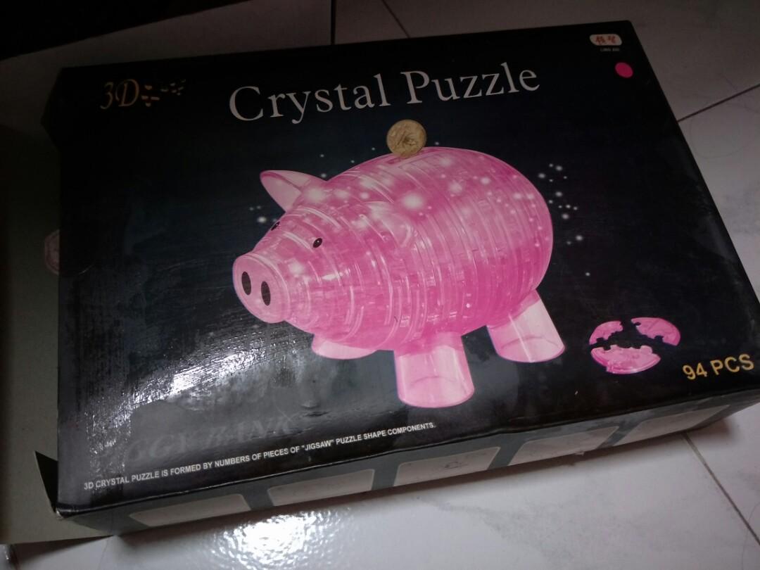 Bnib 94pcs 3d Crystal Puzzle Pink Pig Toys Games Bricks