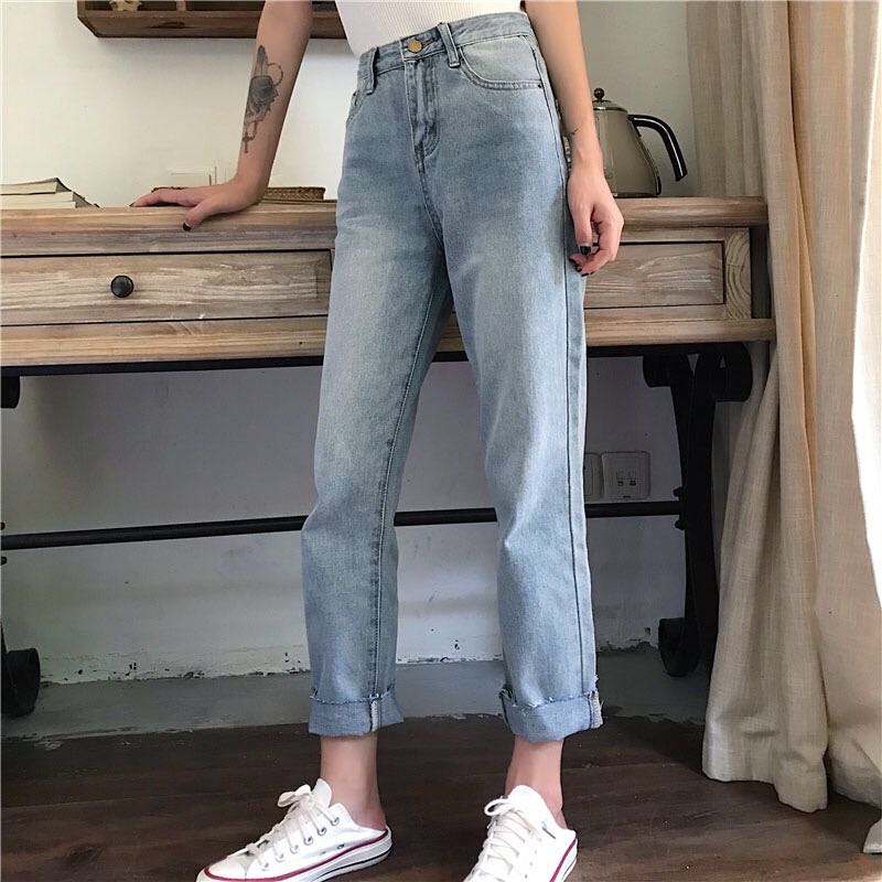Korean Ulzzang Style Highwaisted Mom Jeans Women S Fashion Clothes Pants Jeans Shorts On Carousell