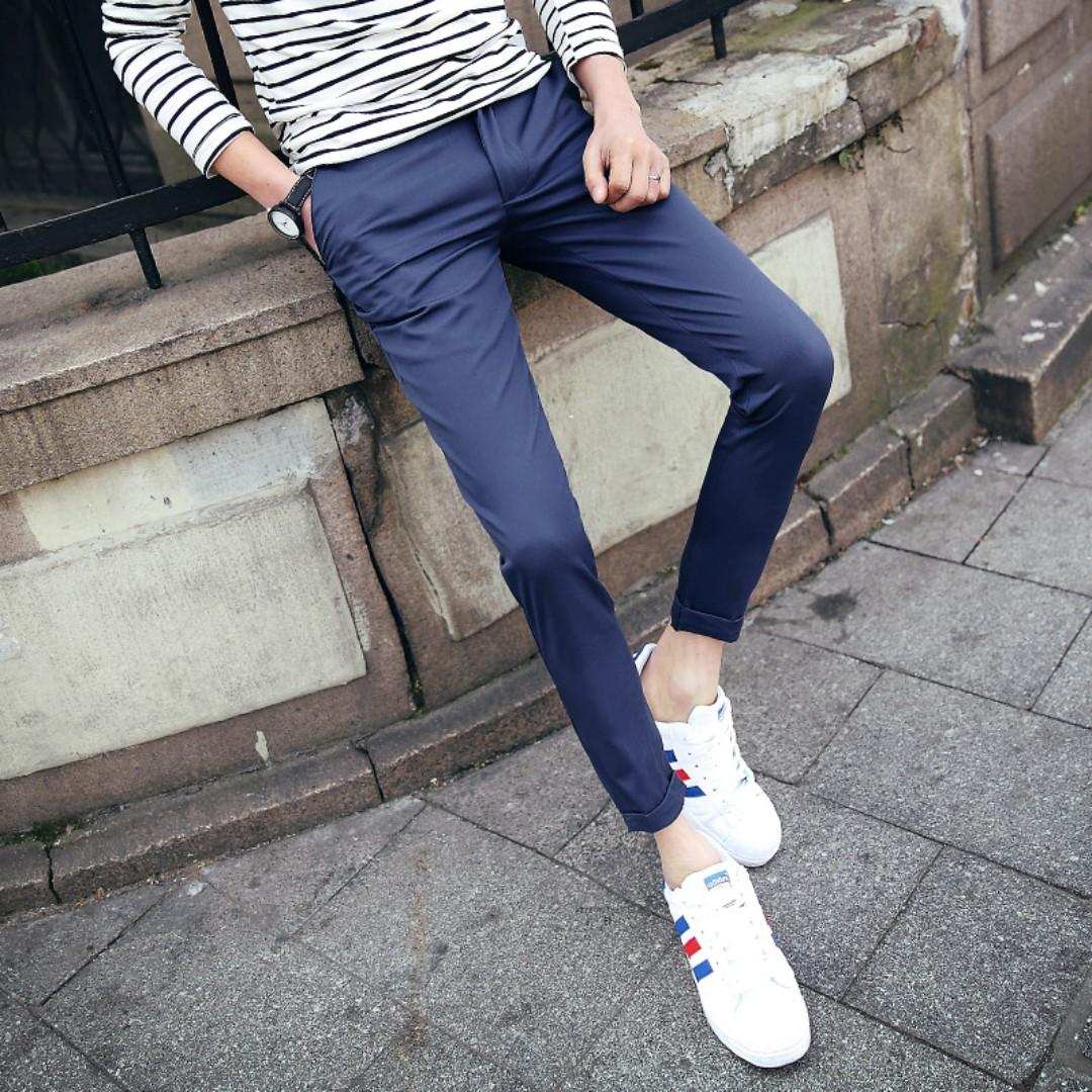 Mens navy cropped chinos on sale