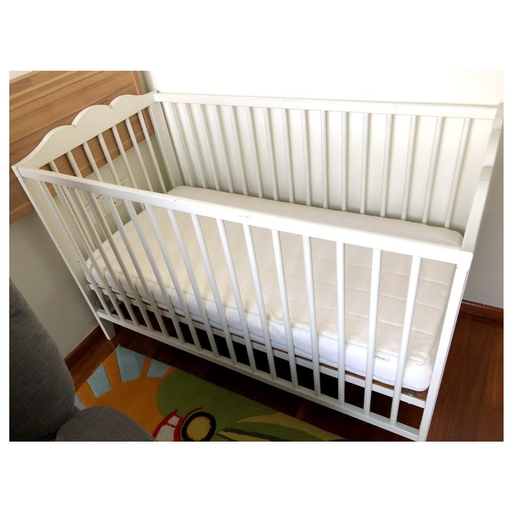White Ikea Cot Crib Mattress Babies Kids Cots Cribs On Carousell