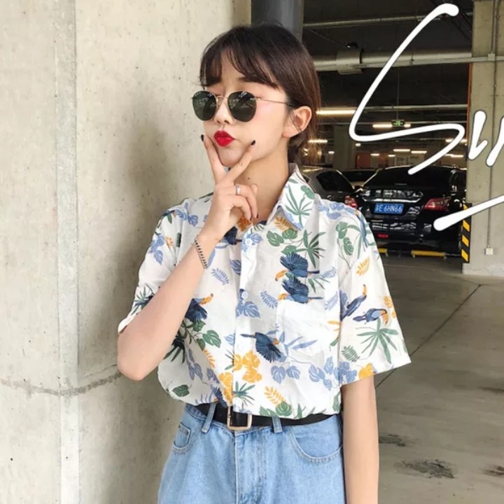 ulzzang korean floral palm leaves 