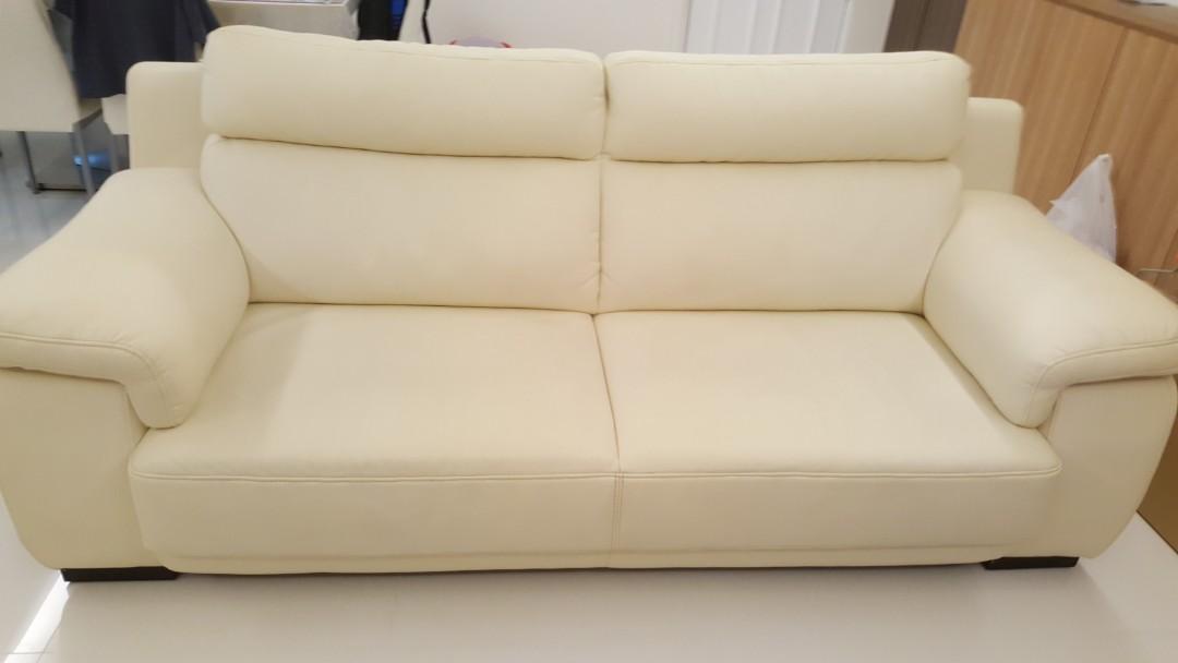 Cream Coloured Italian Leather 3 Seater, Cream Colored Leather Sofas
