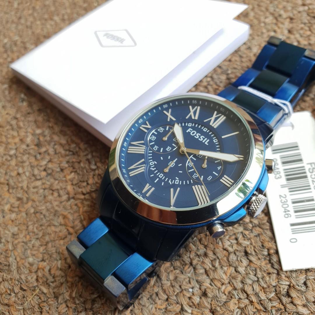 Fossil Grant Chronograph Blue Dial Men's Watch - FS5230 (Category: Men's Watches) located in Bacoor. Submitted by littlebagmanshop (Listing ID 190882257, Image 3). Description: Blue ion-plated stainless steel case and bracelet Case Size : 44 mm Case Thickness : 12 mm Dial Color : Blue Crystal : Scratch Resistant Mineral Dial Markers : Roman Numeral Water Resistance : 50 meters / 165 feet Inclusions : Manual , Box and Paper bag 1 YEAR WARRANTY.