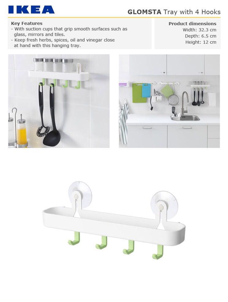 Ikea Glomsta Tray With 4 Hooks And Suction Cup Kitchen Appliances Ikea Glomsta Tray With 4 Hooks And Suction Cup Kitchen Appliances On Carou