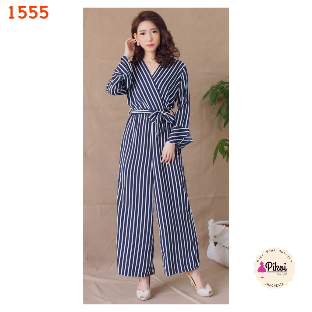 Jumpsuit Lengan Panjang Celana Panjang Playsuit Wanita Busui Garis 1555 Olshop Fashion Olshop Muslim Di Carousell