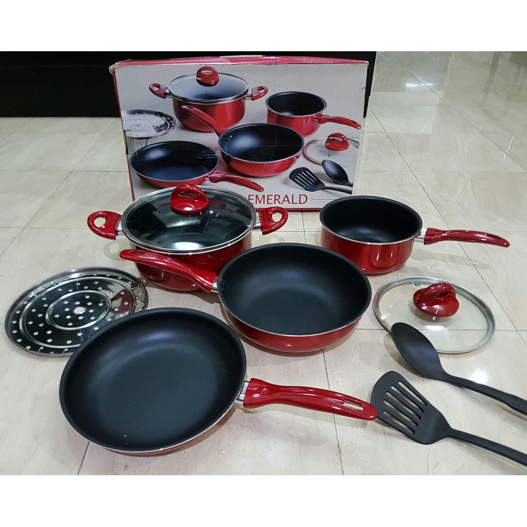 Panci Cookware Set 9 Piece Merk Emerald Rose Pink Anti Lengket Dan Berkualitas Bagus Kitchen Appliances Di Carousell