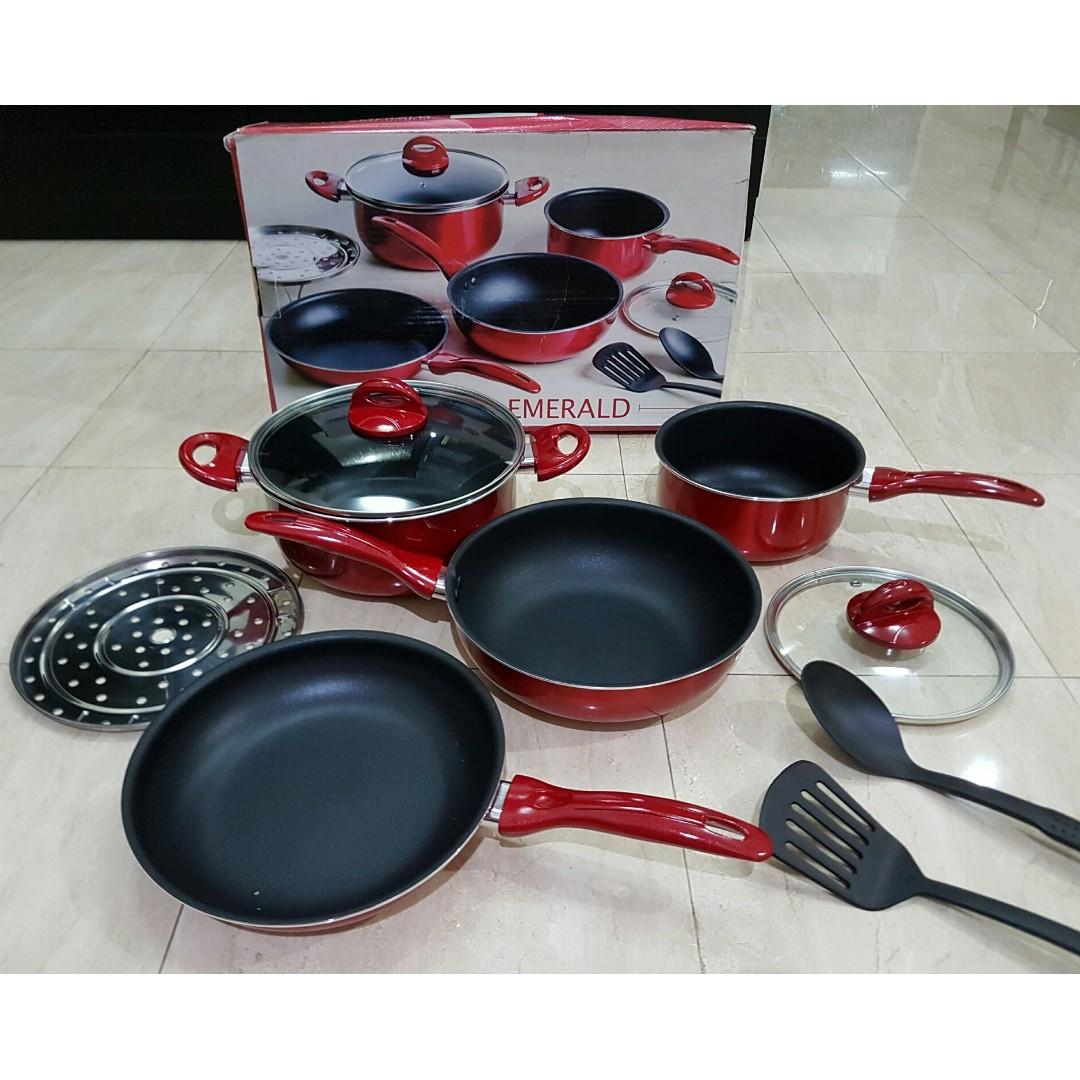 Panci Cookware Set 9 Piece Merk Emerald Rose Pink Anti Lengket Dan Berkualitas Bagus Kitchen Appliances Di Carousell