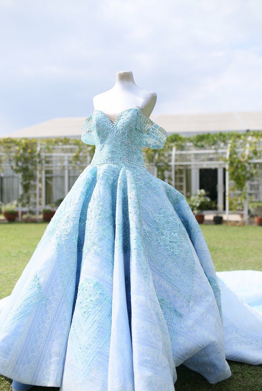 powder blue ball gown