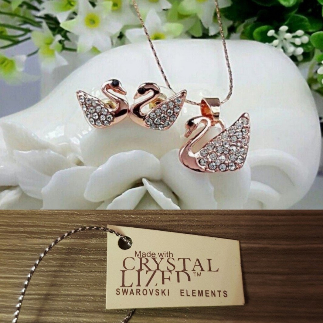 Swarovski swan necklace shop and earring set