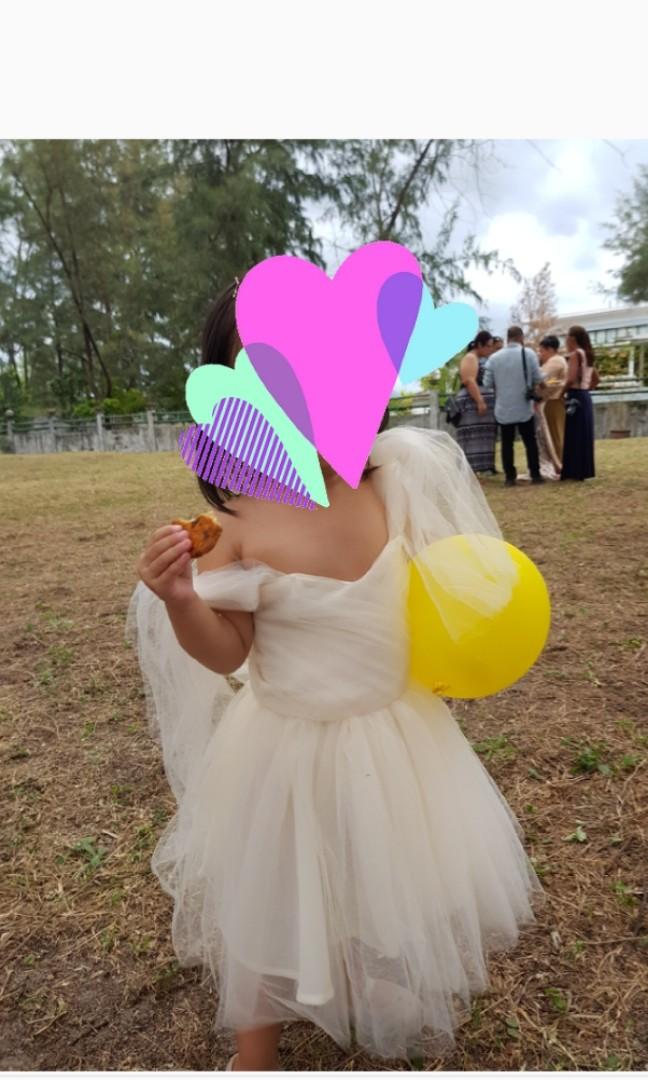 Tie-shoulder Tulle Dress (Category: Babies & Kids Fashion) located in Pasig City. Submitted by kathrinas (Listing ID 184276300, Image 3). Description: Used once for a flower girl stint. Original priced at 1400. Shoulder to shoulder: 8.6 Chest: 19 Wait: 19 Hips: 20.5 Armhole: 9 Armlength : 9.5 Waist to length: 11 Shoulder to waist: 6.5.