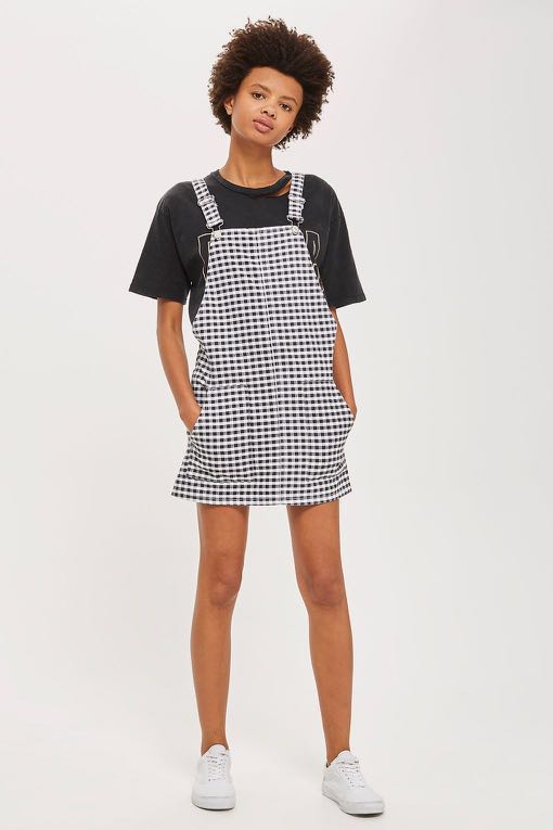 TOPSHOP MOTO GINGHAM PINAFORE DUNGAREE DRESS, Women's Fashion, Dresses u0026  Sets, Dresses on Carousell