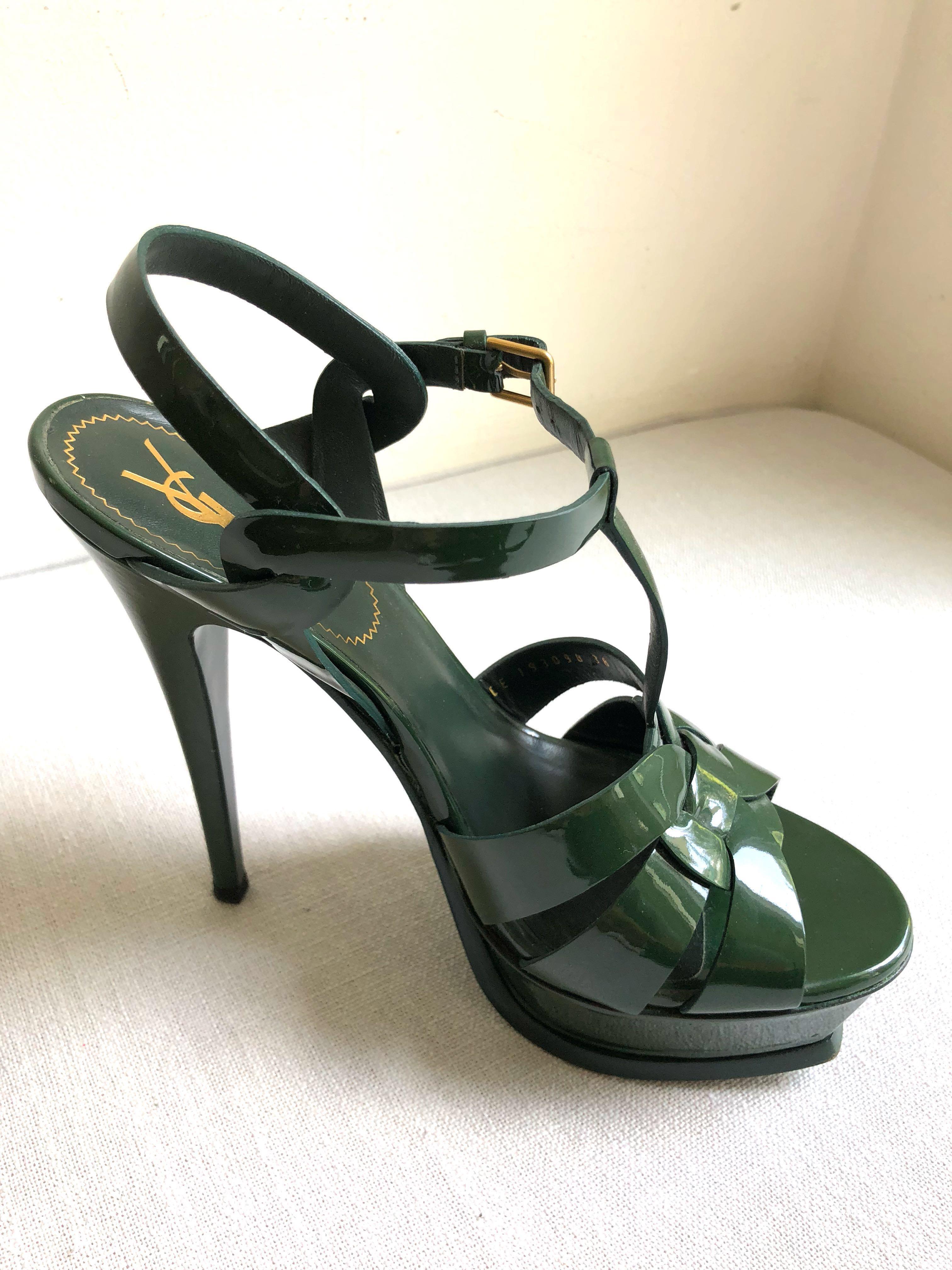 Yves Saint Laurent Classic Tribute 105 Sandals in Green Patent Leather