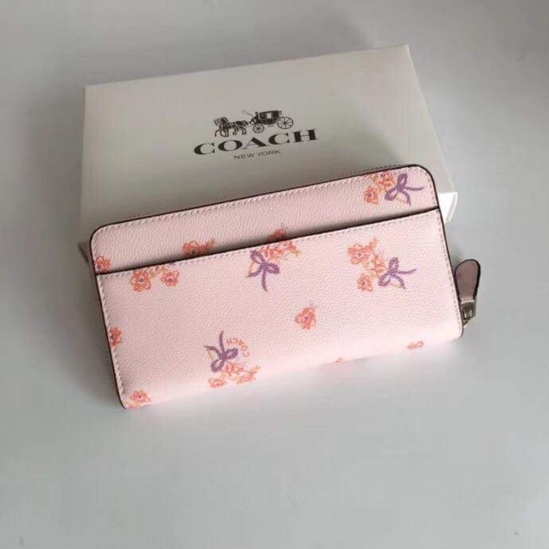 Authentic Coach Accordion Slim Wallet With Floral Bow Print