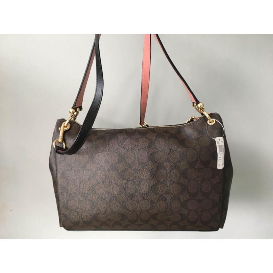 Authentic Coach Mia Shoulder Bag In Signature Canvas F28967 Brown