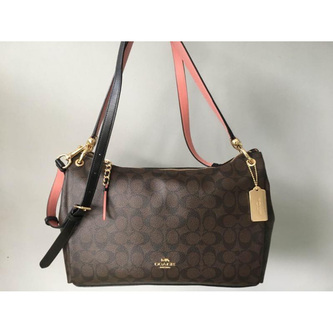 Coach MIA Shoulder Bag Signature Canvas Brown Pink Rose Gold F28967 :  : Clothing, Shoes & Accessories