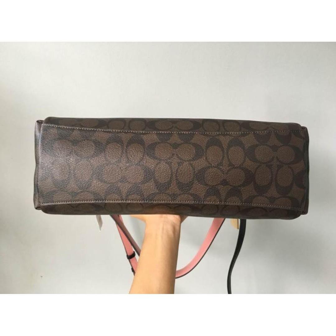 Authentic Coach Mia Shoulder Bag In Signature Canvas F28967 Brown