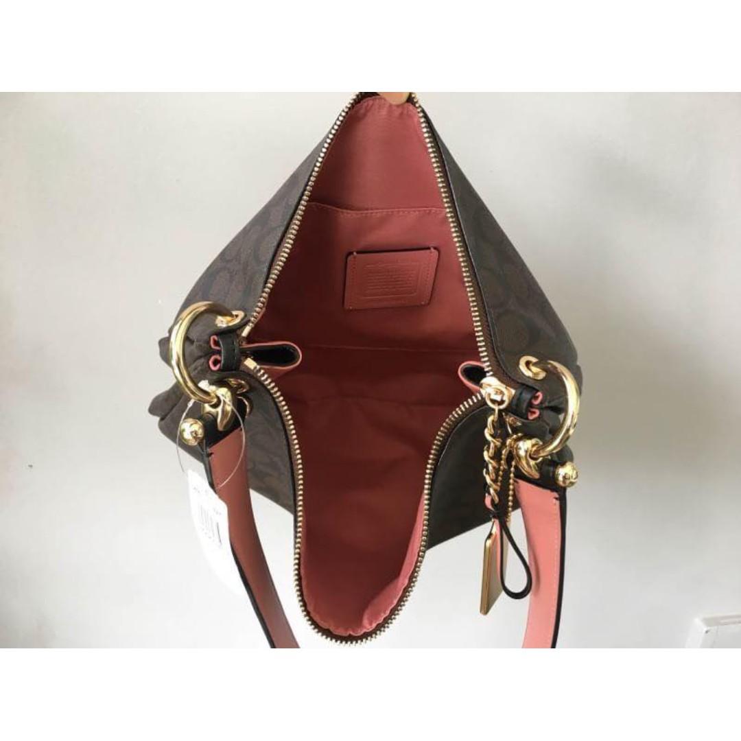 Authentic Coach Mia Shoulder Bag In Signature Canvas F28967 Brown