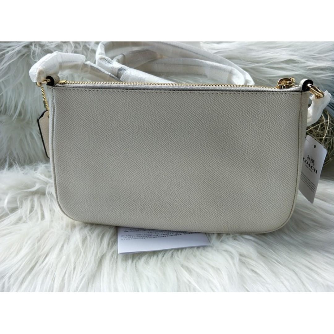 Authentic Coach Top Handle Crossbody Crossgrain Pouch F25591 Chalk
