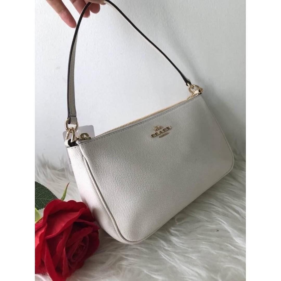 Authentic Coach Top Handle Crossbody Crossgrain Pouch F25591 Chalk