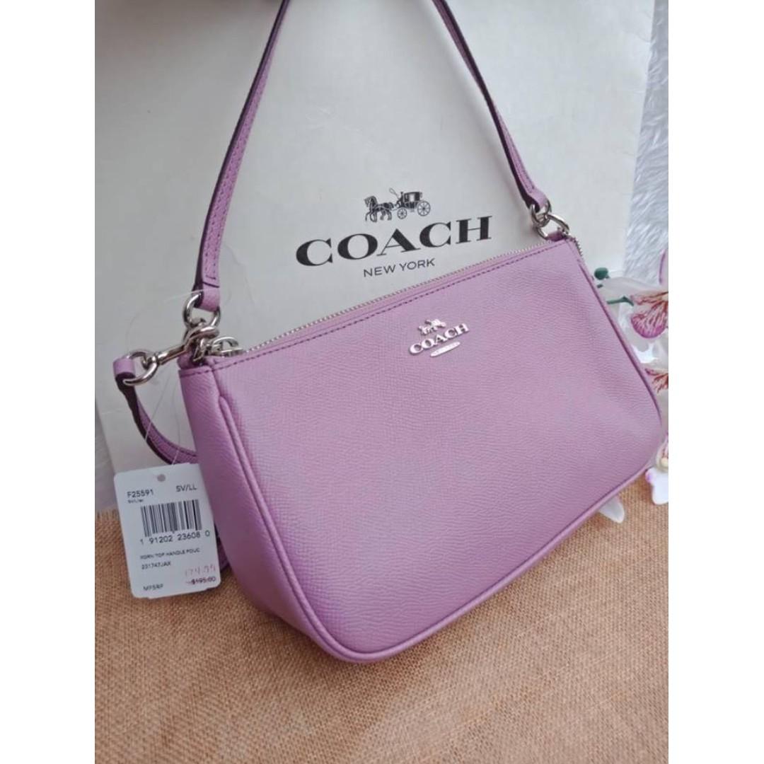 Authentic Coach Top Handle Crossbody Crossgrain Pouch F25591 Lilac