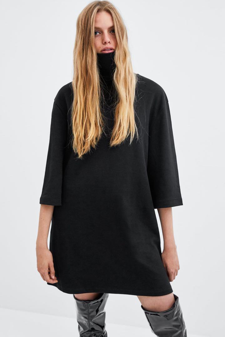 Authentic ZARA Autumn Winter High Neck Dress With Elbow Length Sleeves Fashion 2018