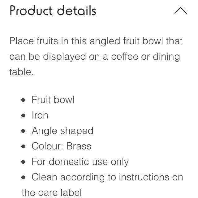 KMART Brass Angled Fruit Bowl, Furniture & Home Living, Home Decor