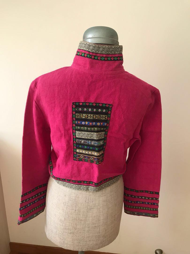 Pink Linen Ethnic Jacket High Quality Woven Women s Fashion