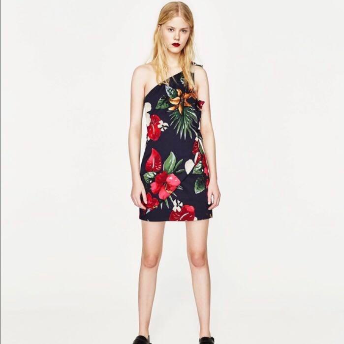 zara floral one shoulder dress